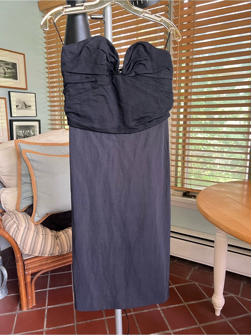 Lanvin Strapless Navy Midi Dress with Sweetheart Bodice